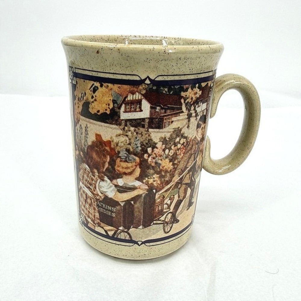 Watkins Stoneware Coffee Mug 1918 Almanac Vintage Speckled England MCM Retro